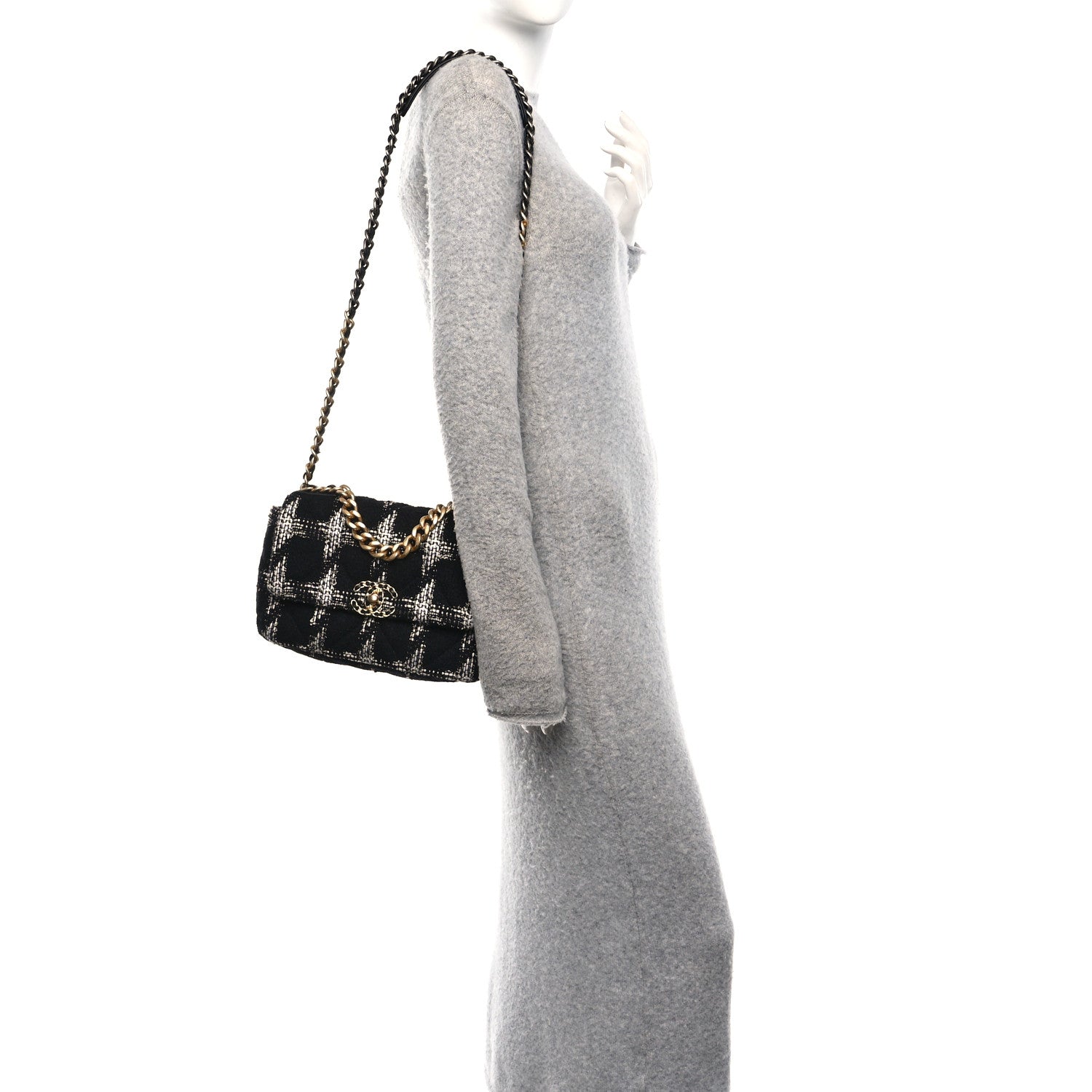 Tweed Quilted Medium CHNL 19 Flap Black White