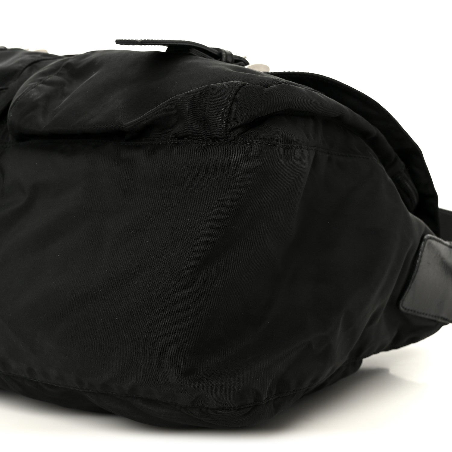 Tessuto Nylon Saffiano Double Buckle Messenger Shoulder Bag Black