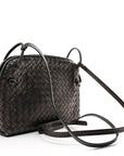 Metallic Nappa Intrecciato Nodini Crossbody Messenger Dark Grey