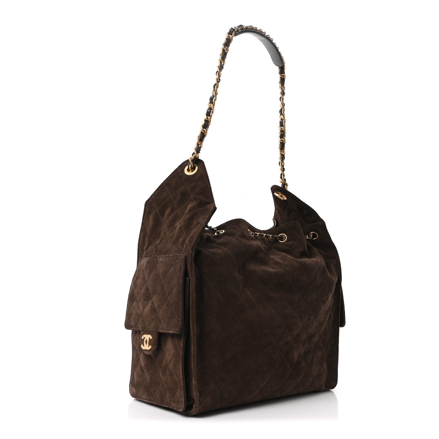 Suede Quilted Medium CHNL 25 Handbag Dark Brown