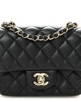 Lambskin Quilted Mini Square Flap Black