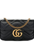 Calfskin Matelasse Super Mini GG Marmont Shoulder Bag Black