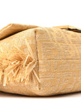 Fabric Jacquard Raffia Straw Fringe Medium Mamma Baguette Beige