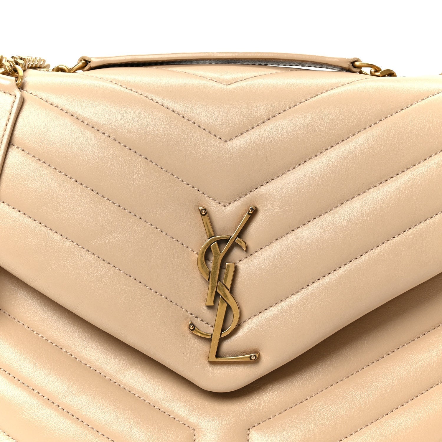Calfskin Y Quilted Monogram Medium Loulou Chain Satchel Dark Beige