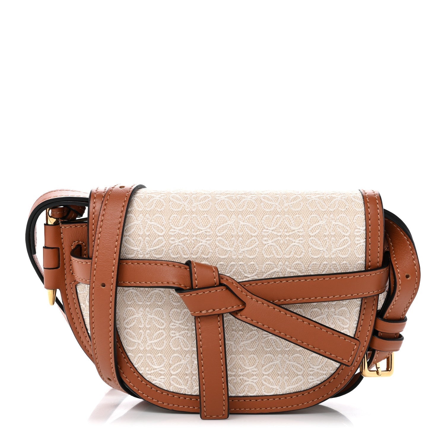 Calfskin Canvas Anagram Mini Gate Dual Bag Ecru Tan