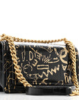 Calfskin Crocodile Embossed Graffiti Cocodile Medium Boy Flap Black