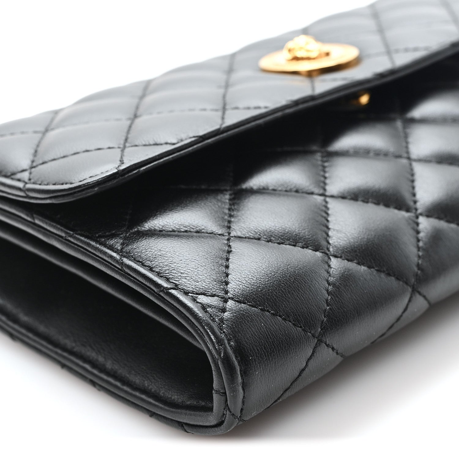 Lambskin Quilted Medusa Wallet On Chain Crossbody Black