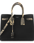 Grained Calfskin Embossed Python Small Sac De Jour Black