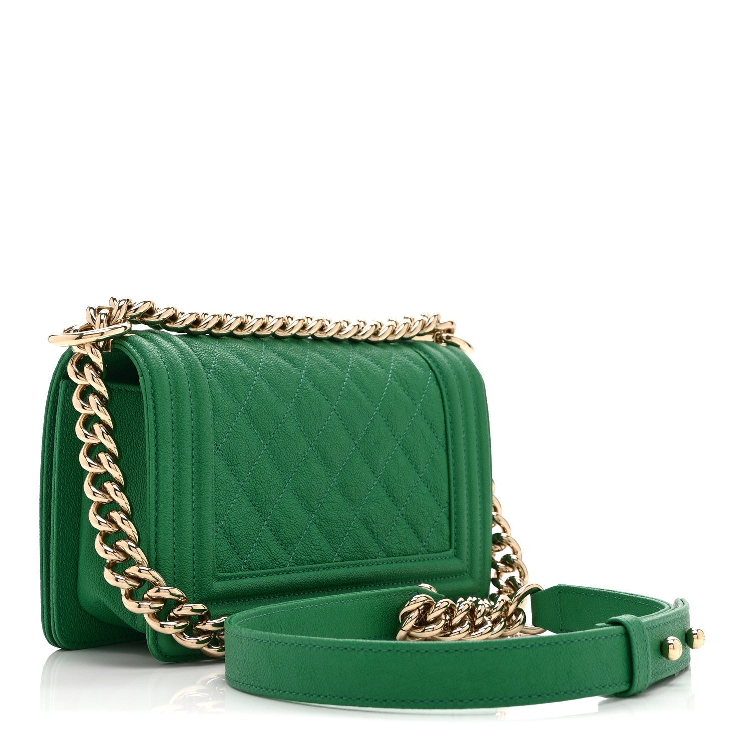 Caviar Quilted Small Boy Flap Green