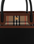 Calfskin Vintage Check Medium Two Handle Title Bag Black