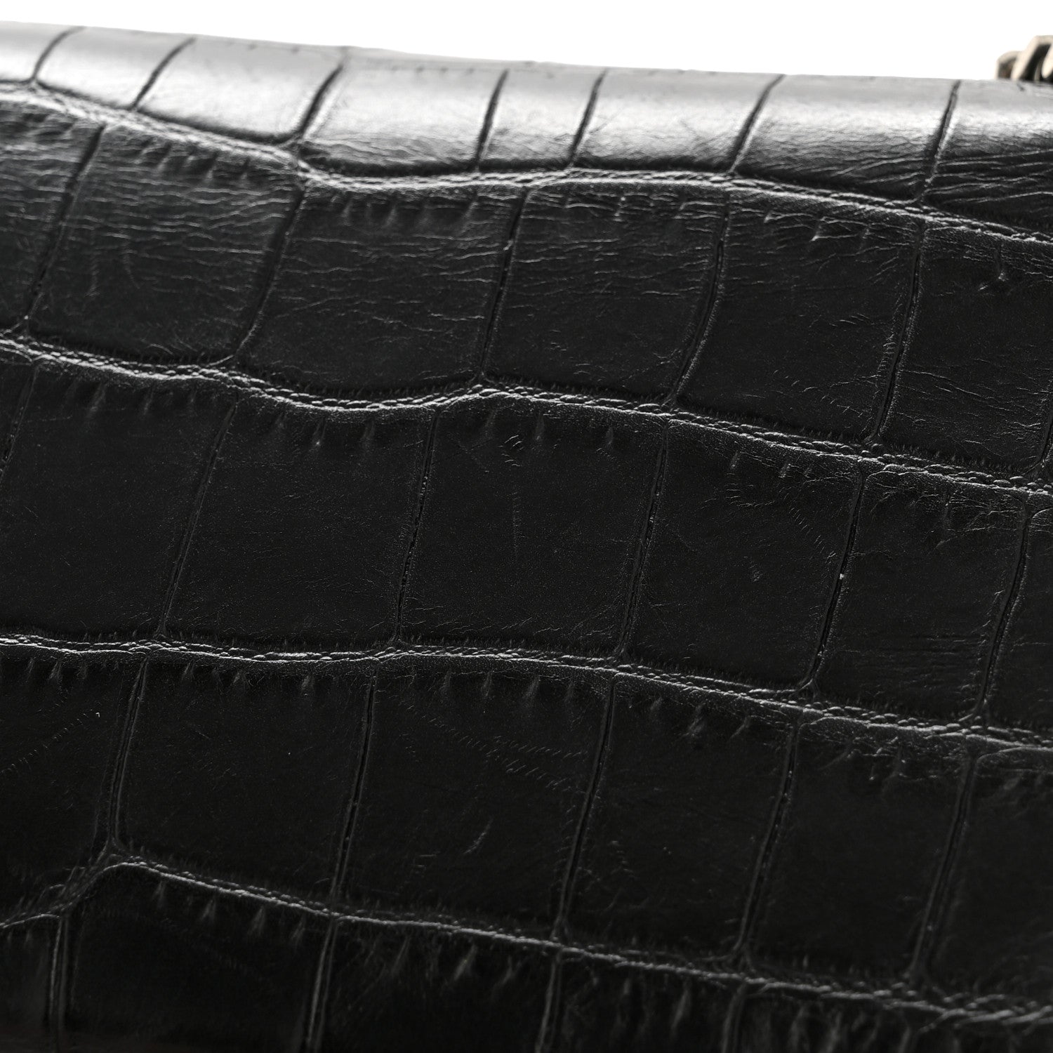 Calfskin Crocodile Embossed Small Classic Monogram Kate Tassel Satchel Black