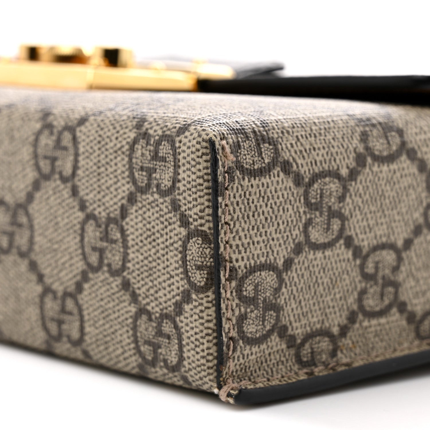 GG Supreme Monogram Calfskin Mini Padlock Top Handle Shoulder Bag Beige Black Cuir