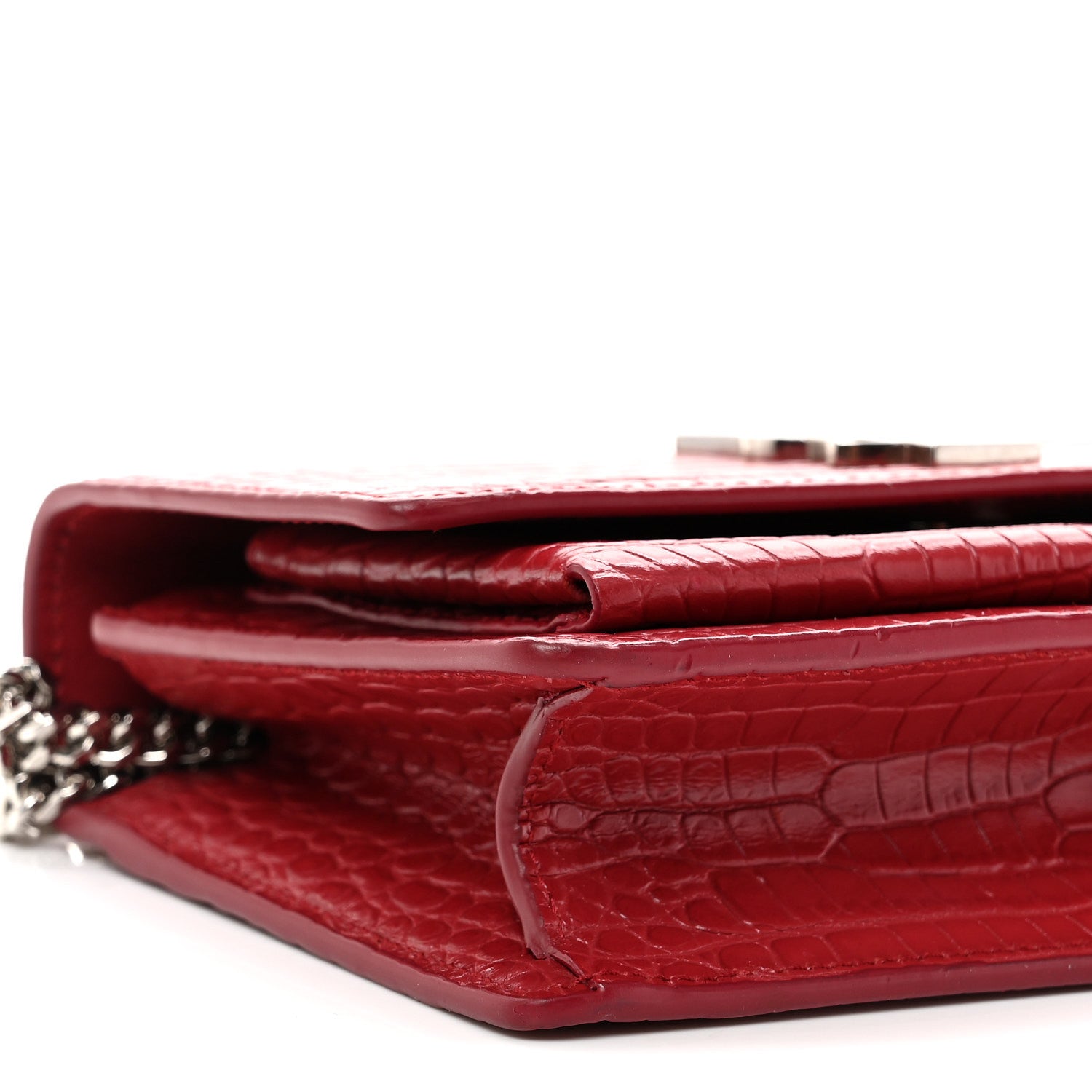 Calfskin Crocodile Embossed Monogram Sunset Chain Wallet Rouge Eros