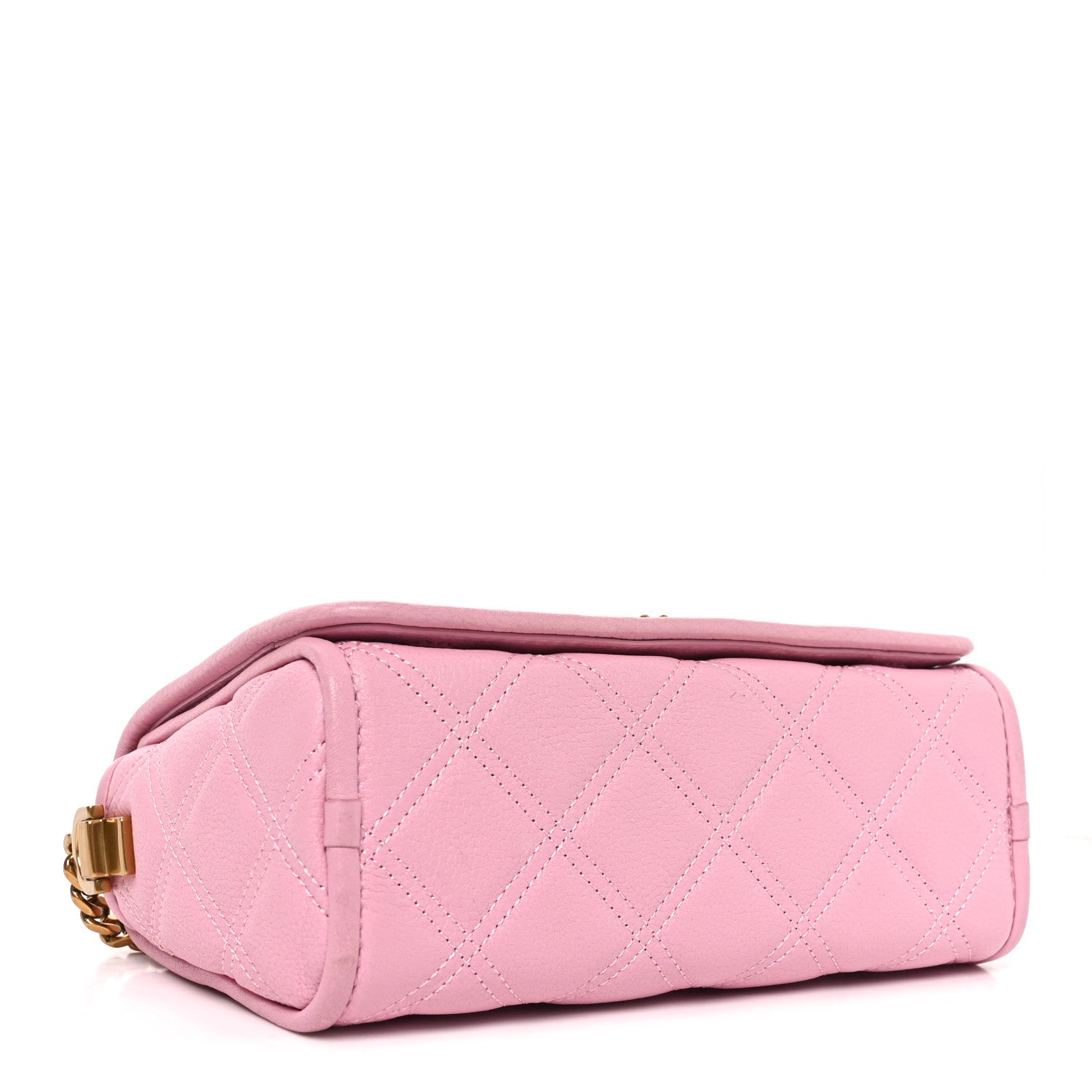 Grained Calfskin Quilted Double Stitched Small The Status Shoulder Bag Pink