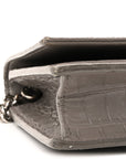 Calfskin Crocodile Embossed Kate Monogram Tassel Chain Wallet Fog