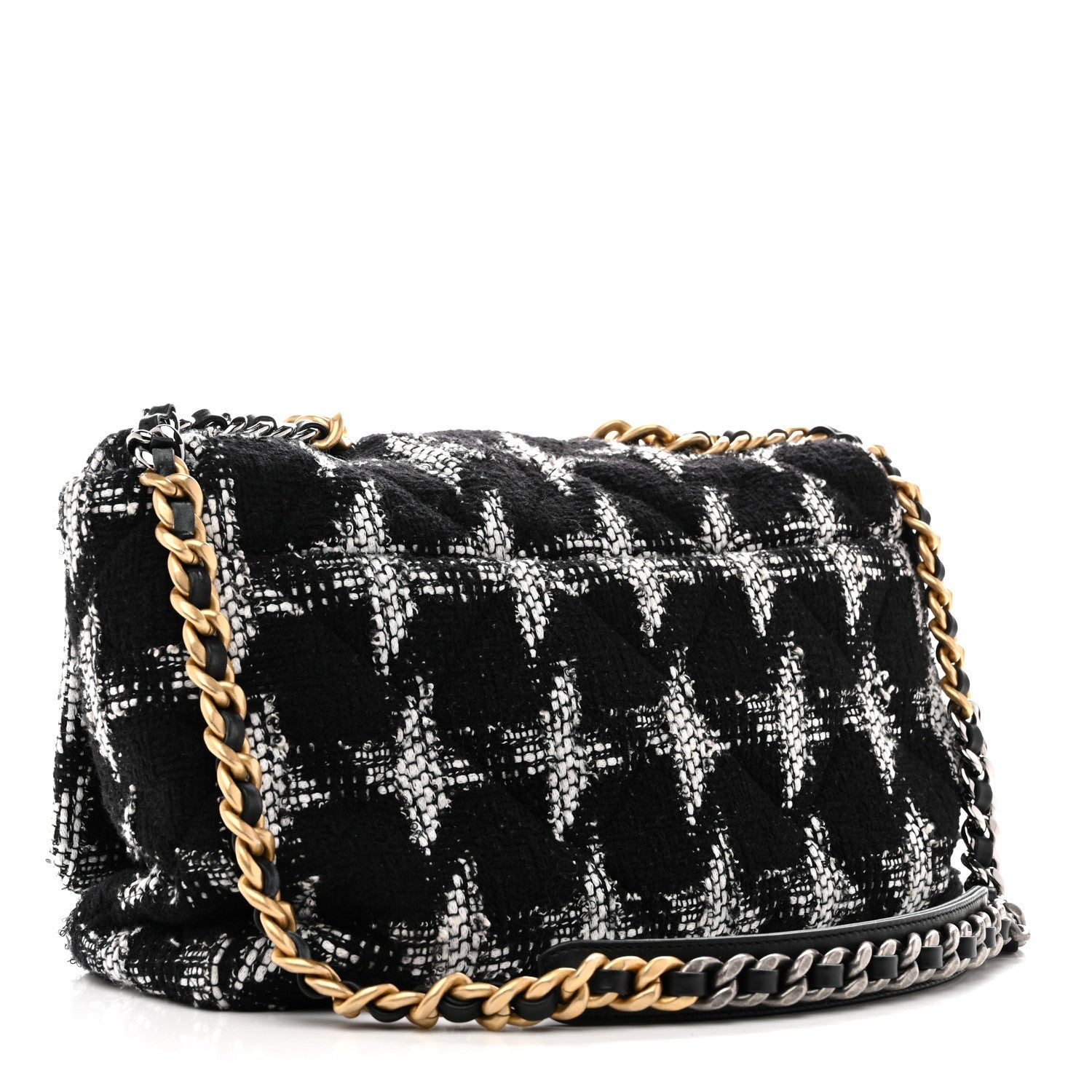 Tweed Quilted Maxi CHNL 19 Flap Black White
