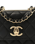 Lambskin Quilted Trendy CC Card Holder On Chain Black
