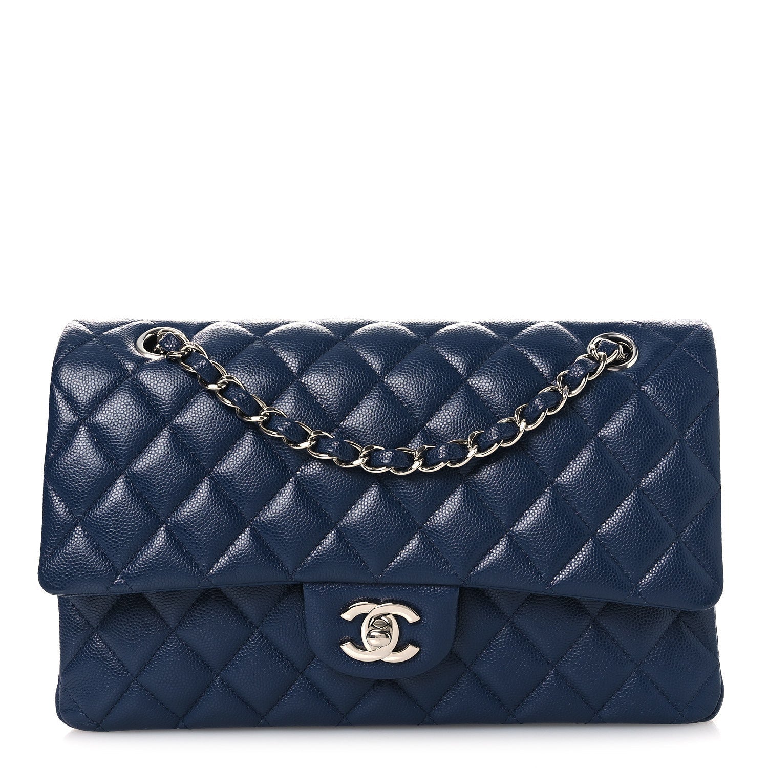 Caviar Quilted Medium Double Flap Navy