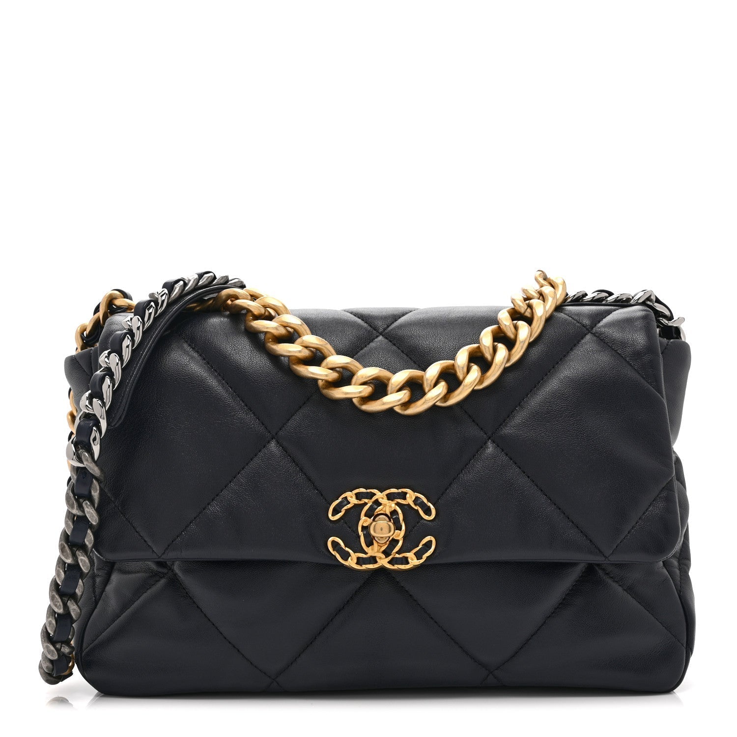 Lambskin Quilted Large CHNL 19 Flap Navy Blue