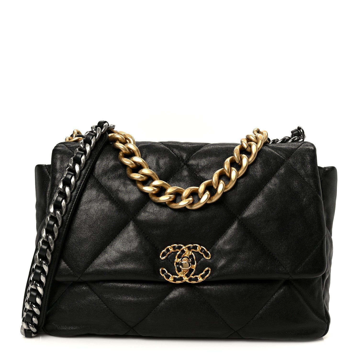 Goatskin Quilted Large CHNL 19 Flap Black