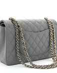 Caviar Quilted Medium Double Flap Grey