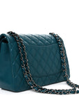 Lambskin Quilted Jumbo Double Flap Turquoise