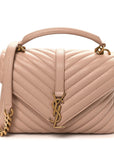 Sheepskin Matelasse Chevron Monogram Medium College Bag Rose Poudre