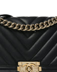 Lambskin Chevron Quilted Medium Boy Flap Black