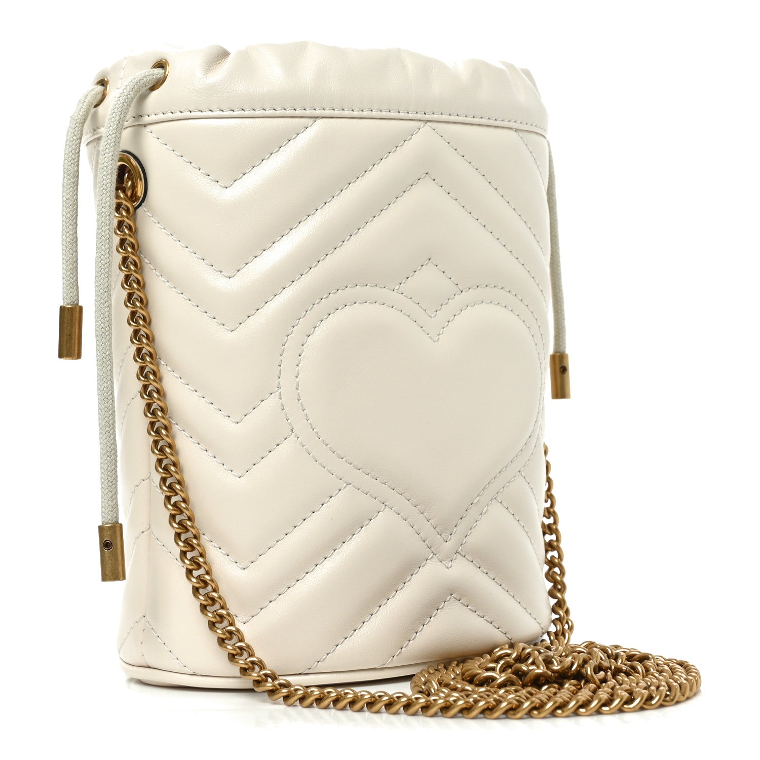 Calfskin Matelasse Mini GG Marmont 2.0 Bucket Bag White