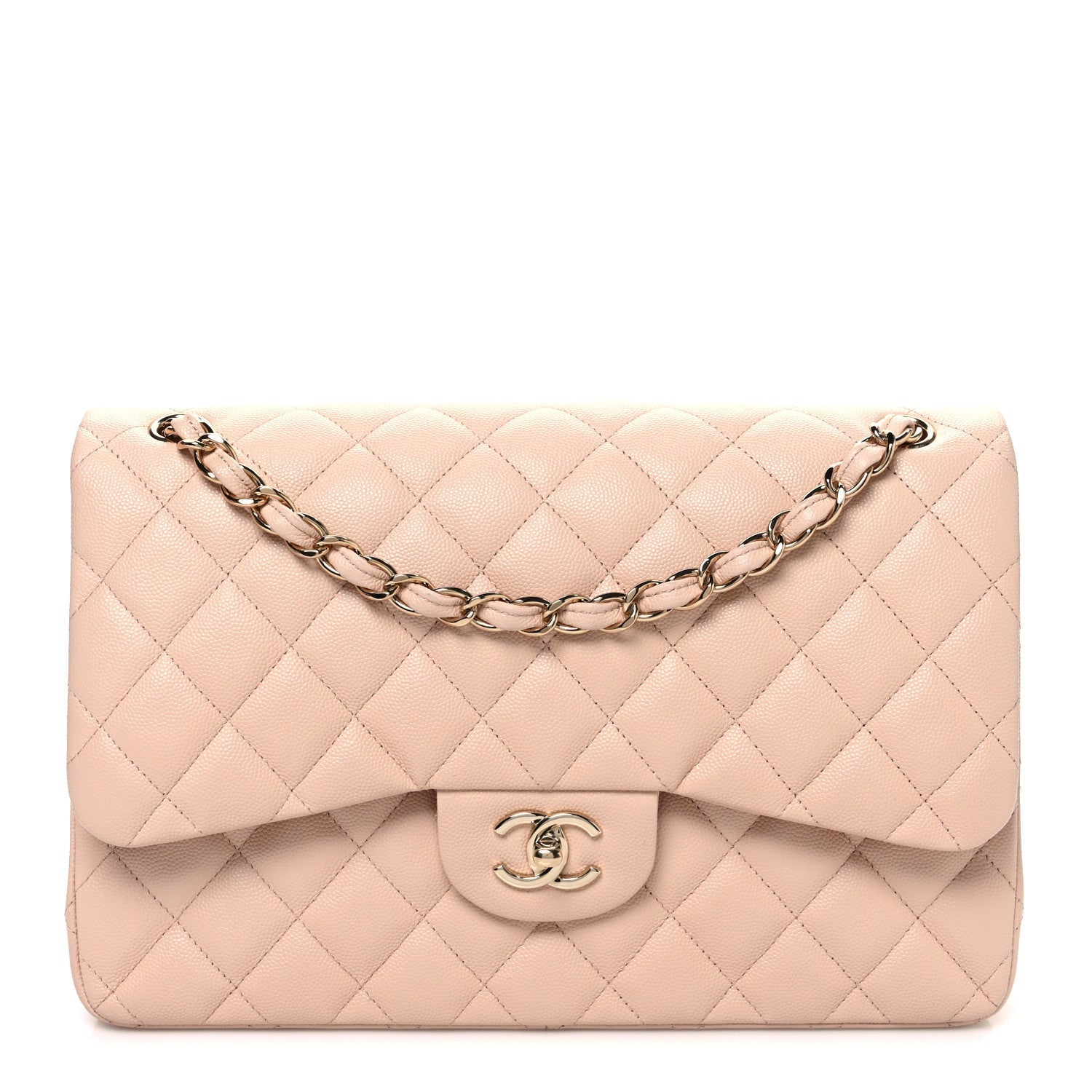 Caviar Quilted Jumbo Double Flap Light Beige