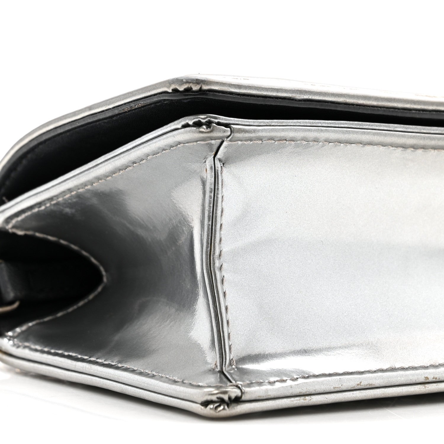 Metallic Patent Micro-Cannage Baby D1ORama Flap Bag Silver
