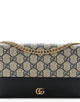 GG Supreme Monogram Textured Dollar Calfskin Mini GG Marmont Chain Wallet Beige Blue