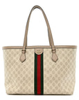 GG Supreme Monogram Textured Dollar Calfskin Web Medium Ophidia Shopping Tote Beige Mystic White Oatmeal