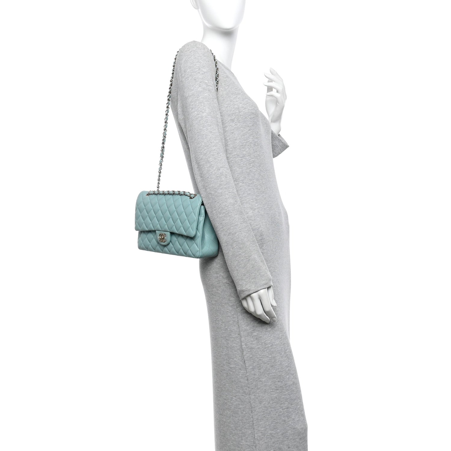Caviar Quilted Medium Double Flap Light Blue