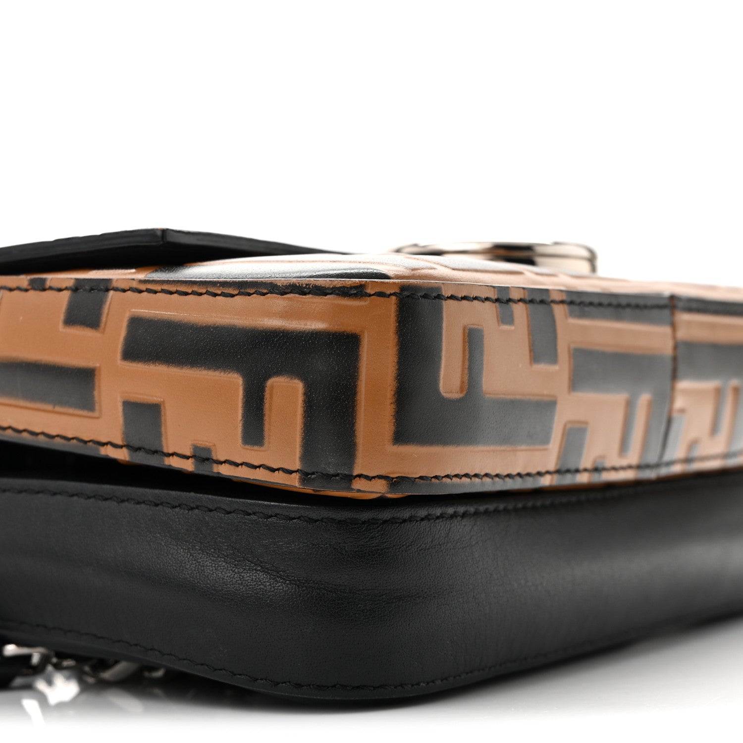 Vitello Dolce F is FNDI FF Embossed Micro Double Baguette Tobacco Black