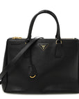 Saffiano Lux Medium Galleria Double Zip Tote Black