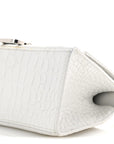 Calfskin Crocodile Embossed Small Hourglass Top Handle Bag White