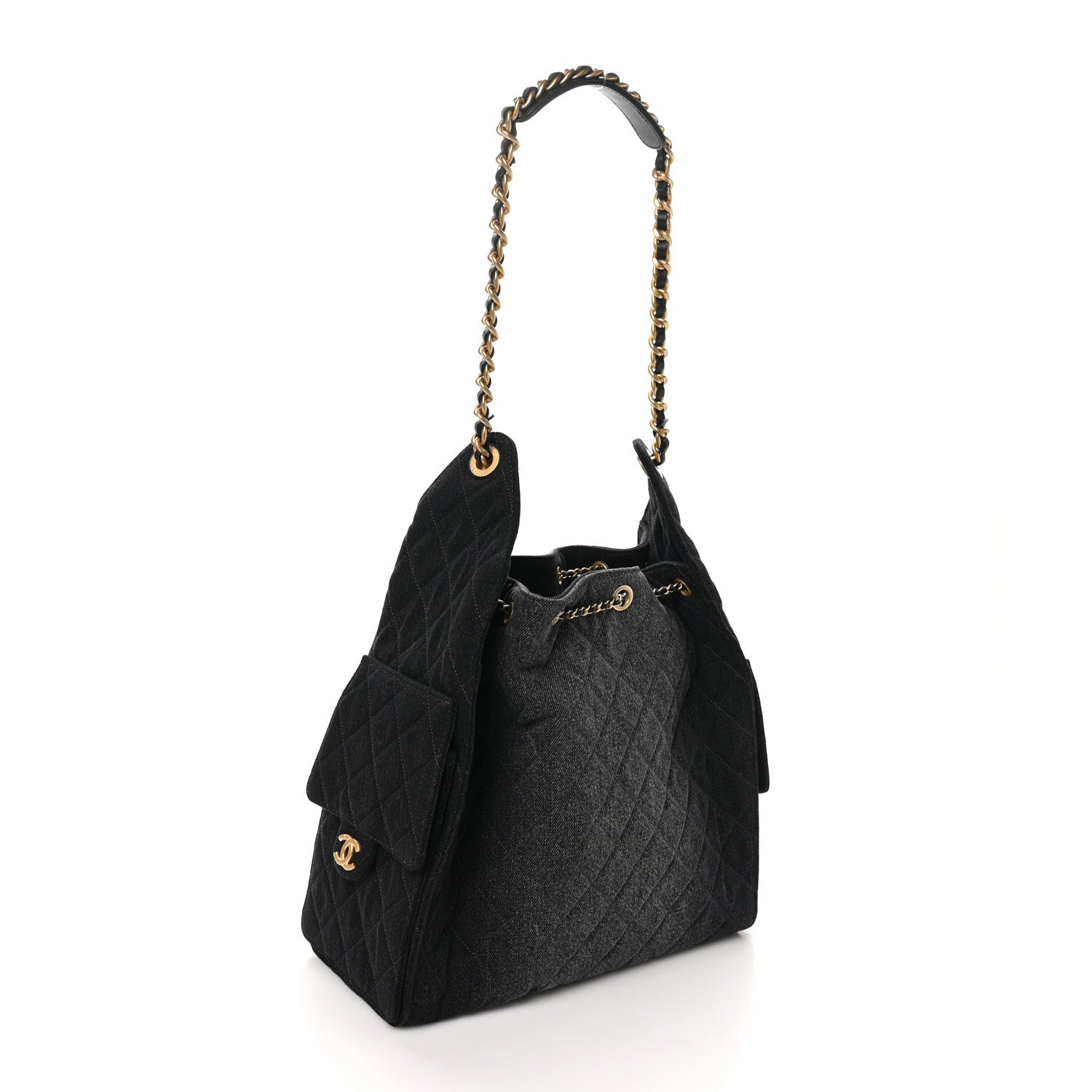 Washed Denim Quilted Medium CHNL 25 Handbag Black
