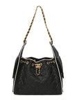 Braided Raffia Calfskin Quilted Small CHNL 25 Handbag Black White