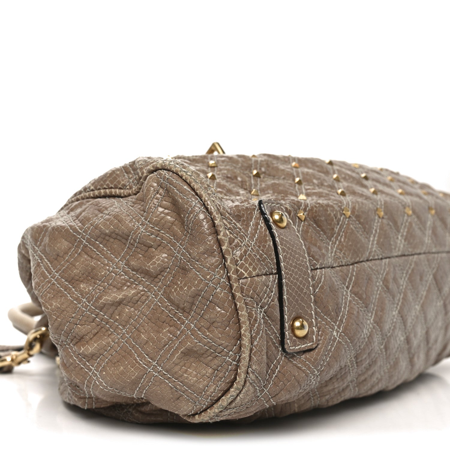 Snakeskin Embossed Calfskin Quilted Studded Beige