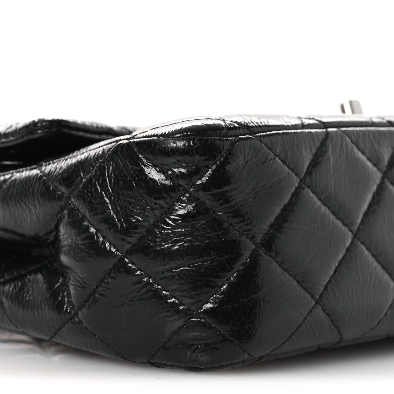 Distressed Patent Quilted Medium Double Flap Black