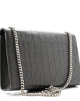 Calfskin Crocodile Embossed Medium Classic Monogram Kate Tassel Satchel Storm