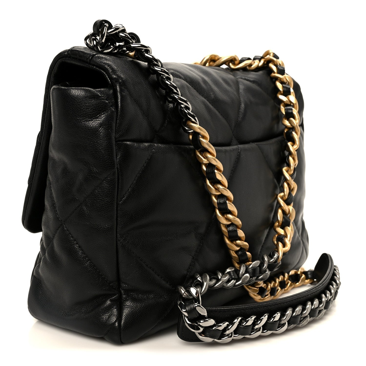 Goatskin Quilted Large CHNL 19 Flap Black