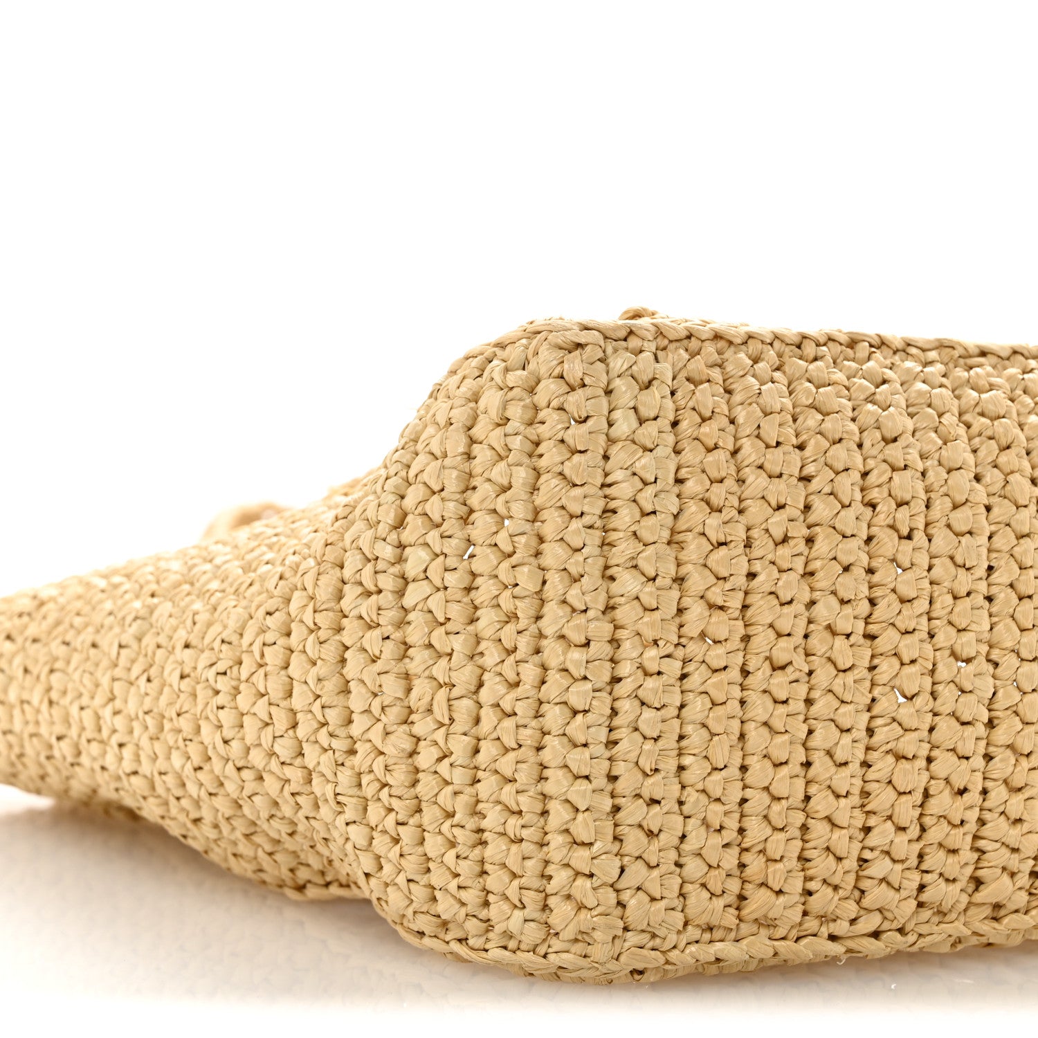 Yarn Raffia Effect Crochet Logo Embroidered Small Tote Bag Naturale