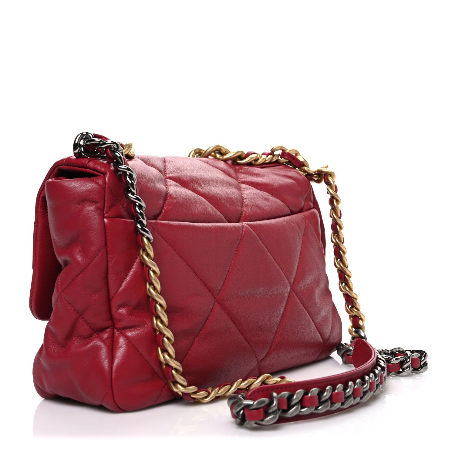 Lambskin Quilted Large CHNL 19 Flap Red