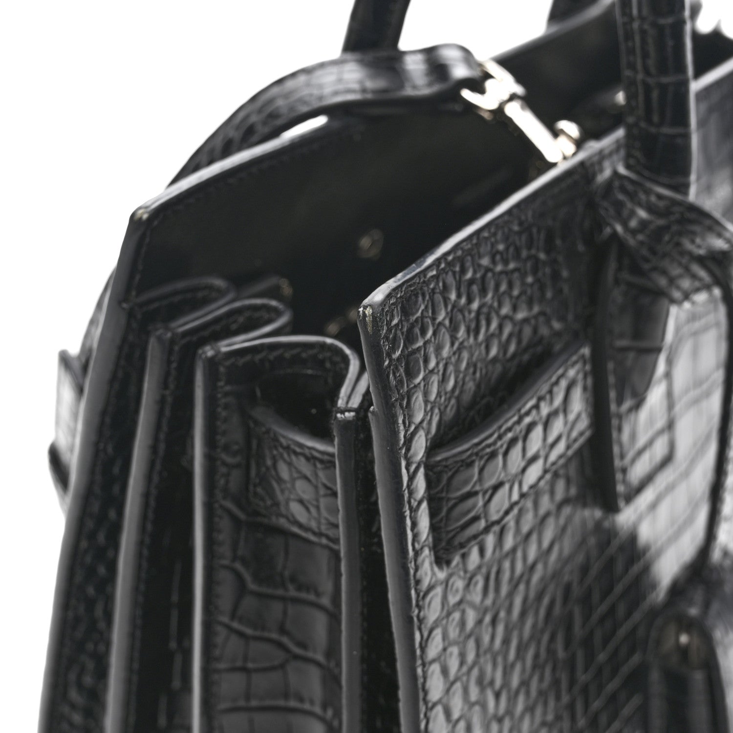 Calfskin Crocodile Embossed Baby Sac De Jour Black