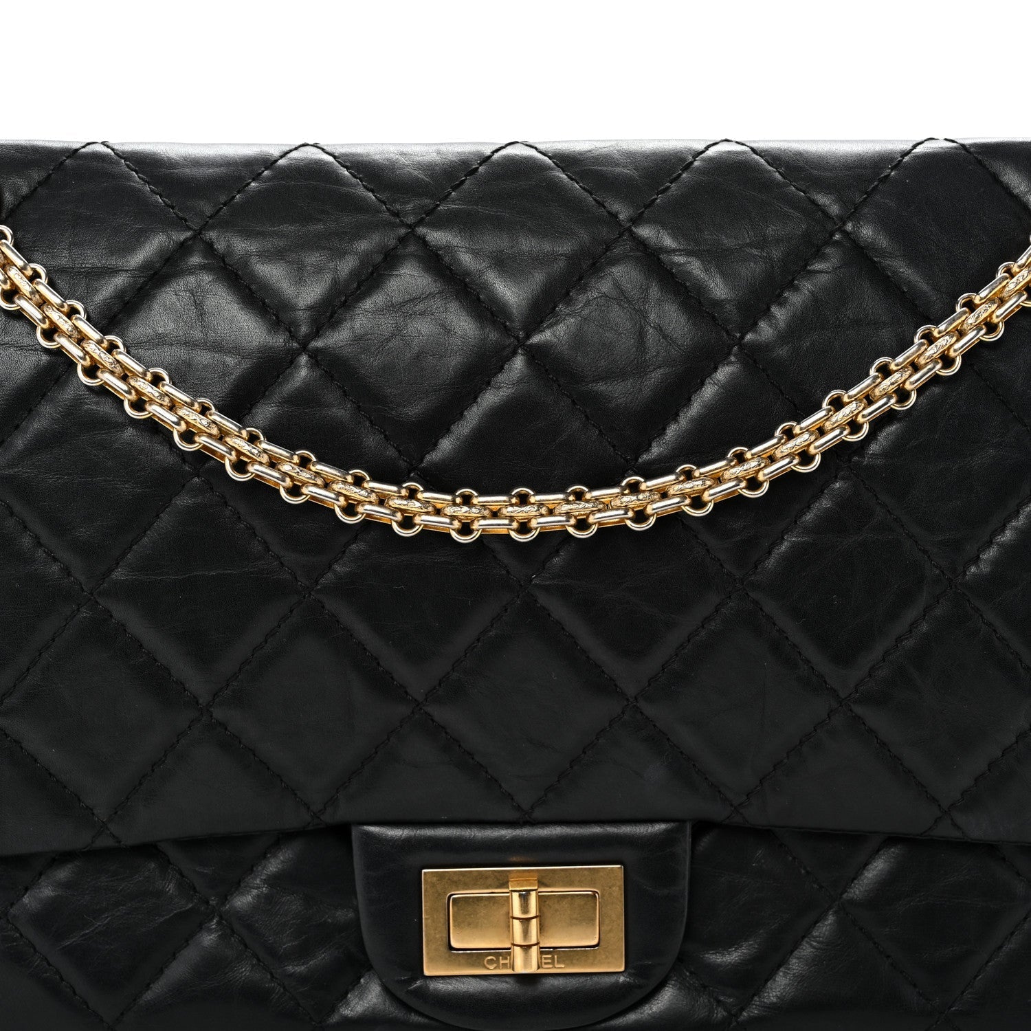 Aged Calfskin Quilted 2.55 Reissue 227 Flap Black