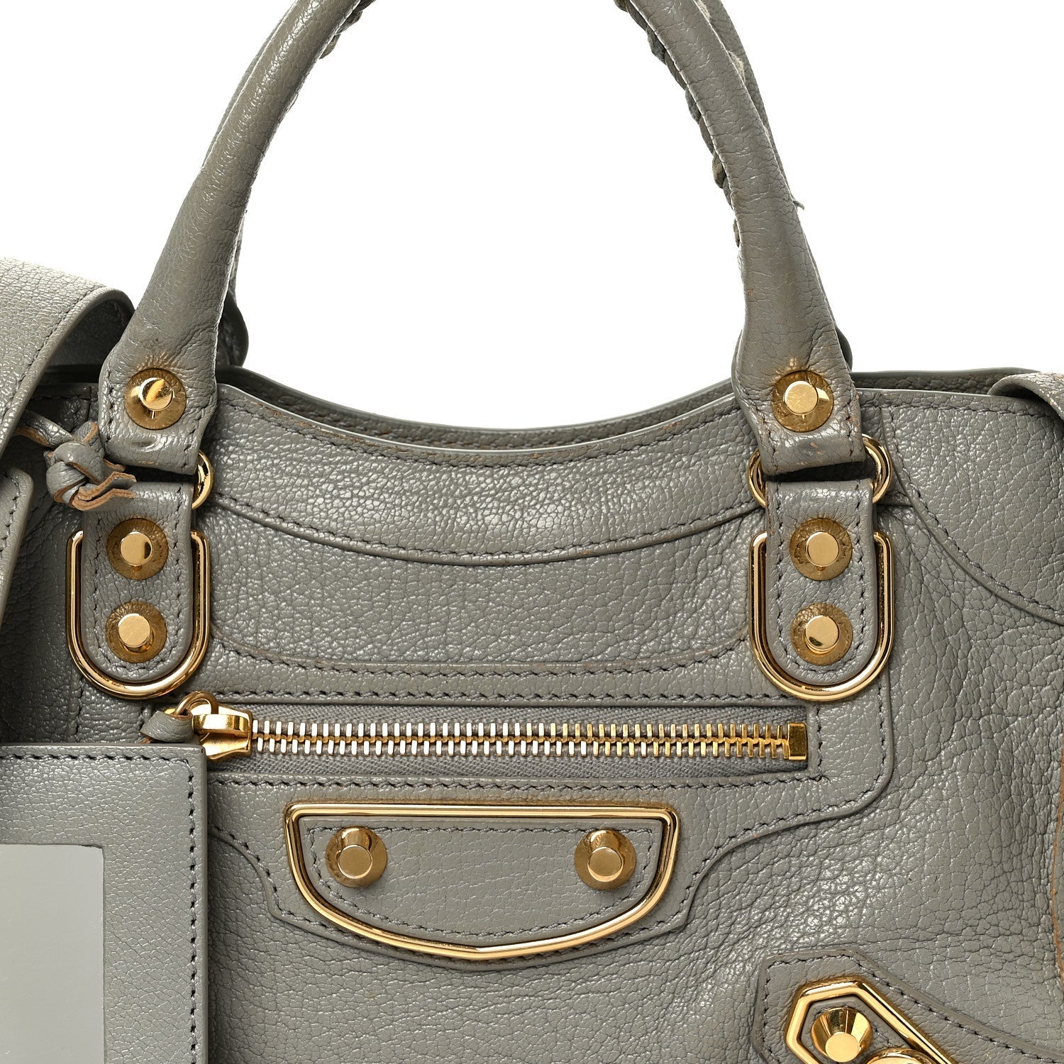 Chevre Gold Metallic Edge Hardware Mini City Gris Taupe