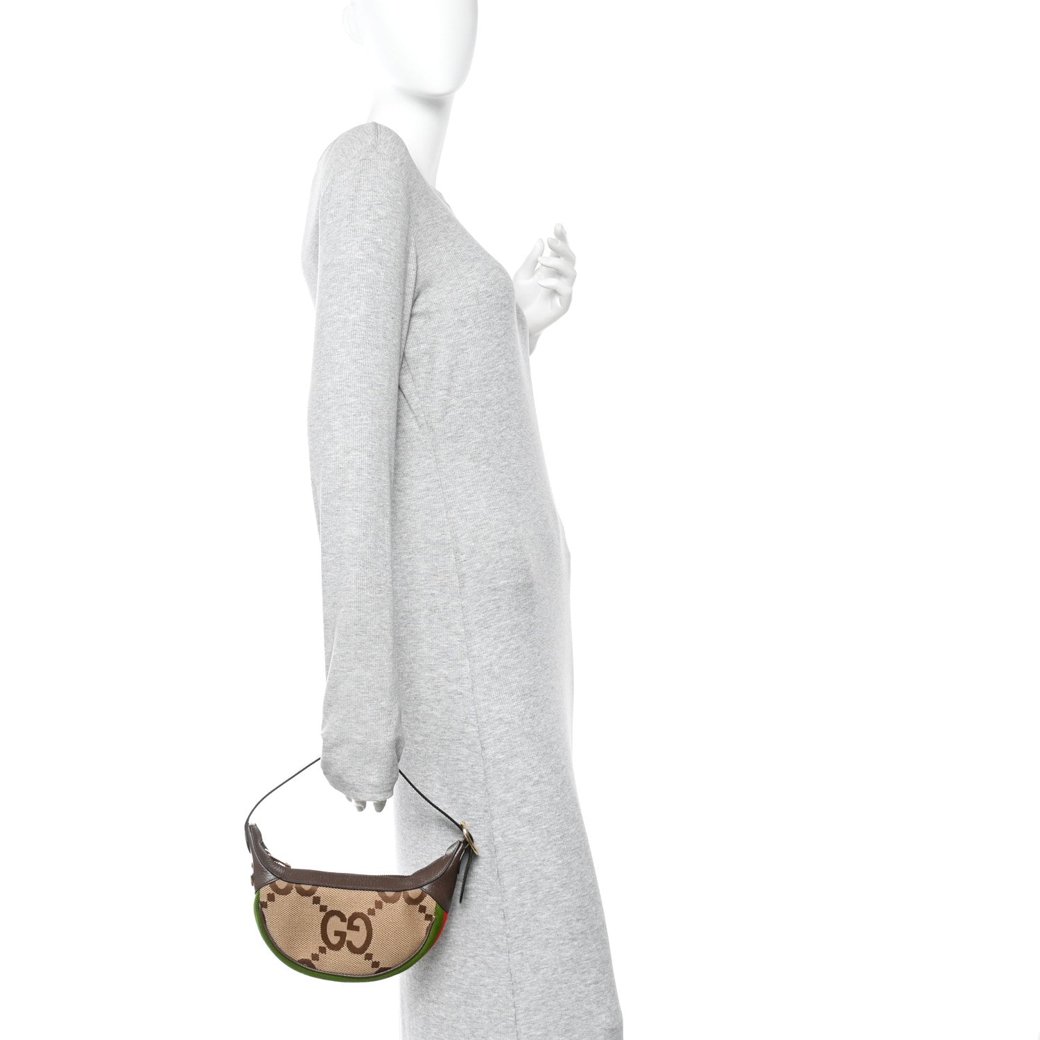 Monogram Jumbo GG Textured Dollar Calfskin Web Mini Ophidia Half Moon Hobo Camel Ebony New Acero