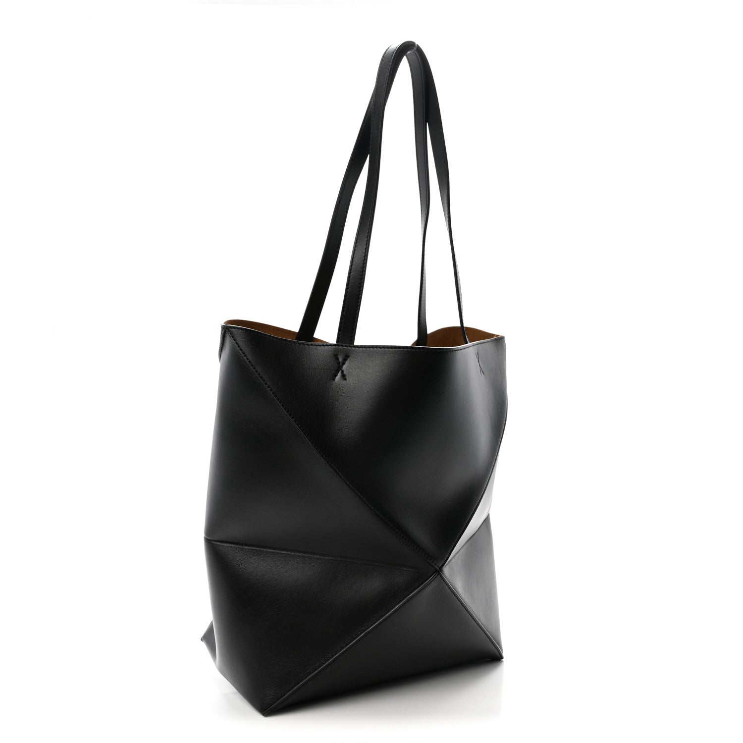 Shiny Calfskin Medium Puzzle Fold Tote Black